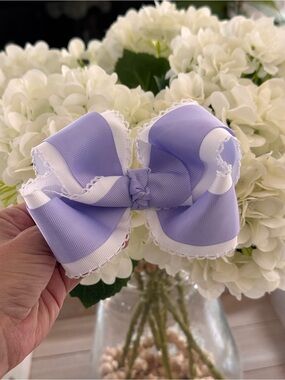 Lilac Moonstitch-Trim Bow Hair Clip for Kids